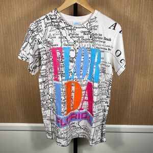 Sun Sportswear Men's Vintage Florida Map AOP Allover Print T-shirt White Small
